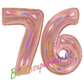 Zahl 76, holografisch, Rosegold, Luftballons aus Folie zum 76. Geburtstag, 100 cm, inklusive Helium