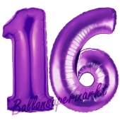 Zahl 16, Lila, Luftballons aus Folie zum 16. Geburtstag, 100 cm, inklusive Helium