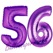 Zahl 56, Lila, Luftballons aus Folie zum 56. Geburtstag, 100 cm, inklusive Helium