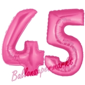 Zahl 45, Pink, Luftballons aus Folie zum 45. Geburtstag, 100 cm, inklusive Helium