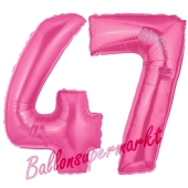 Zahl 47, Pink, Luftballons aus Folie zum 47. Geburtstag, 100 cm, inklusive Helium