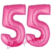 Zahl 55, Pink, Luftballons aus Folie zum 55. Geburtstag, 100 cm, inklusive Helium