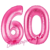 Zahl 60, Pink, Luftballons aus Folie zum 60. Geburtstag