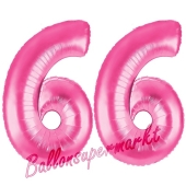 Zahl 66, Pink, Luftballons aus Folie zum 66. Geburtstag, 100 cm, inklusive Helium