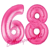 Zahl 68, Pink, Luftballons aus Folie zum 68. Geburtstag, 100 cm, inklusive Helium