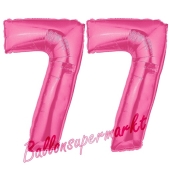 Zahl 77, Pink, Luftballons aus Folie zum 77. Geburtstag, 100 cm, inklusive Helium