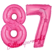 Zahl 87, Pink, Luftballons aus Folie zum 87. Geburtstag, 100 cm, inklusive Helium