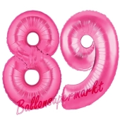 Zahl 89, Pink, Luftballons aus Folie zum 89. Geburtstag, 100 cm, inklusive Helium