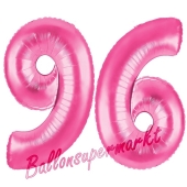 Zahl 96, Pink, Luftballons aus Folie zum 96. Geburtstag, 100 cm, inklusive Helium