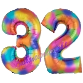 Zahl 32 Regenbogen, Zahlen Luftballons aus Folie zum 32. Geburtstag, inklusive Helium