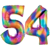 Zahl 54 Regenbogen, Zahlen Luftballons aus Folie zum 54. Geburtstag, inklusive Helium
