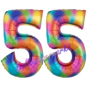 Zahl 55 Regenbogen, Zahlen Luftballons aus Folie zum 55. Geburtstag, inklusive Helium
