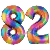 Zahl 82 Regenbogen, Zahlen Luftballons aus Folie zum 82. Geburtstag, inklusive Helium
