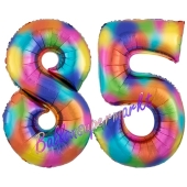 Zahl 85 Regenbogen, Zahlen Luftballons aus Folie zum 85. Geburtstag, inklusive Helium