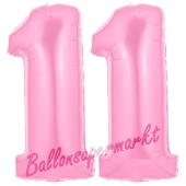 Zahl 11 Rosa, Luftballons aus Folie zum 11. Geburtstag, 100 cm, inklusive Helium