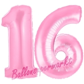 Zahl 16 Rosa, Luftballons aus Folie zum 16. Geburtstag, 100 cm, inklusive Helium