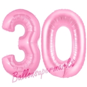 Zahl 30 Rosa, Luftballons aus Folie zum 30. Geburtstag, 100 cm, inklusive Helium