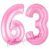 Zahl 63 Rosa, Luftballons aus Folie zum 63. Geburtstag, 100 cm, inklusive Helium