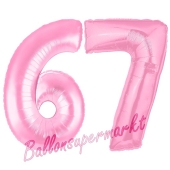 Zahl 67 Rosa, Luftballons aus Folie zum 67. Geburtstag, 100 cm, inklusive Helium