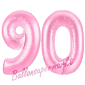 Zahl 90 Rosa, Luftballons aus Folie zum 90. Geburtstag, 100 cm, inklusive Helium