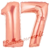 Zahl 17 Rose Gold, Luftballons aus Folie zum 17. Geburtstag, 100 cm, inklusive Helium