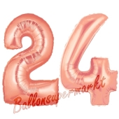 Zahl 24 Rose Gold, Luftballons aus Folie zum 24. Geburtstag, 100 cm, inklusive Helium