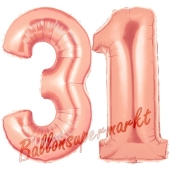 Zahl 31, Rosegold, Luftballons aus Folie zum 31. Geburtstag, 100 cm, inklusive Helium