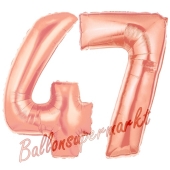 Zahl 47, Rosegold, Luftballons aus Folie zum 47. Geburtstag, 100 cm, inklusive Helium
