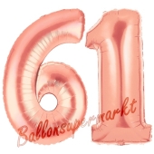 Zahl 61, Rosegold, Luftballons aus Folie zum 61. Geburtstag, 100 cm, inklusive Helium