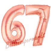 Zahl 67, Rosegold, Luftballons aus Folie zum 67. Geburtstag, 100 cm, inklusive Helium