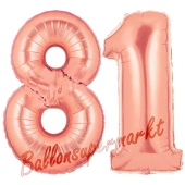 Zahl 81 Rosegold Luftballons aus Folie zum 81. Geburtstag, 100 cm, inklusive Helium