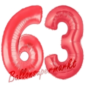 Zahl 63, Rot, Luftballons aus Folie zum 63. Geburtstag, 100 cm, inklusive Helium