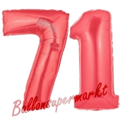 Zahl 71 Rot, Luftballons aus Folie zum 71. Geburtstag, 100 cm, inklusive Helium