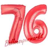 Zahl 76 Rot, Luftballons aus Folie zum 76. Geburtstag, 100 cm, inklusive Helium