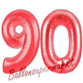 Zahl 90, Rot, Luftballons aus Folie zum 90. Geburtstag