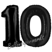 Zahl 10 Schwarz, Luftballons aus Folie zum 10. Geburtstag, 100 cm, inklusive Helium