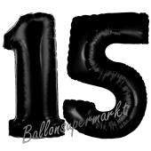 Zahl 15 Schwarz, Luftballons aus Folie zum 15. Geburtstag, 100 cm, inklusive Helium