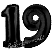 Zahl 19 Schwarz, Luftballons aus Folie zum 19. Geburtstag, 100 cm, inklusive Helium