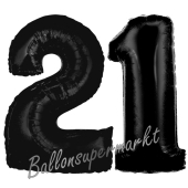 Zahl 21 Schwarz, Luftballons aus Folie zum 21. Geburtstag, 100 cm, inklusive Helium