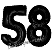 Zahl 58 Schwarz, Luftballons aus Folie zum 58. Geburtstag, 100 cm, inklusive Helium