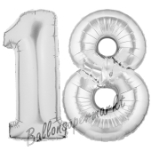 Zahl 18, Silber, Luftballons aus Folie zum 18. Geburtstag, 100 cm, inklusive Helium