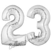 Zahl 23, Silber, Luftballons aus Folie zum 23. Geburtstag, 100 cm, inklusive Helium