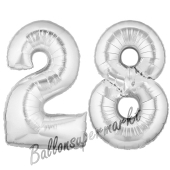 Zahl 28, Silber, Luftballons aus Folie zum 28. Geburtstag, 100 cm, inklusive Helium