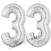 Zahl 33, Silber, Luftballons aus Folie zum 33. Geburtstag, 100 cm, inklusive Helium