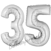 Zahl 35, Silber, Luftballons aus Folie zum 35. Geburtstag, 100 cm, inklusive Helium