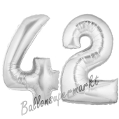 Zahl 42, Silber, Luftballons aus Folie zum 42. Geburtstag, 100 cm, inklusive Helium