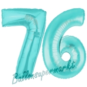 Zahl 76 Türkis, Luftballons aus Folie zum 76. Geburtstag, 100 cm, inklusive Helium