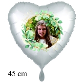 Fotoballon zur Kommunion, Herzballon mit Foto und Namen des Kommunionskindes
