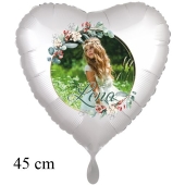Fotoballon zur Kommunion, Herzballon mit Foto und Namen des Kommunionskindes