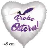 Frohe Ostern satinweißer Herzluftballon, 45 cm, mit Hasenohren, ohne Helium